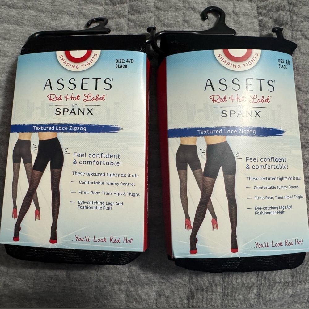 Assets by Spanx Textured Lace Zigzag Shaping Tights Black Size 4/D